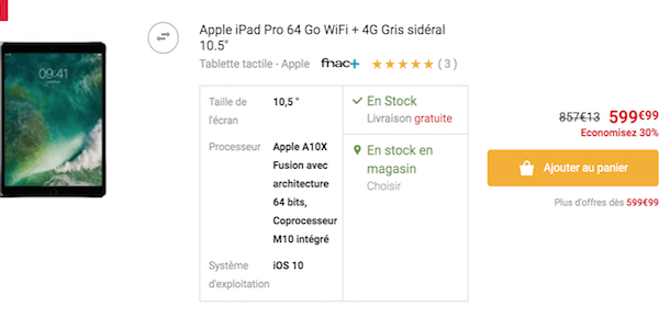 Les soldes de la FNAC sur l'iPad pro